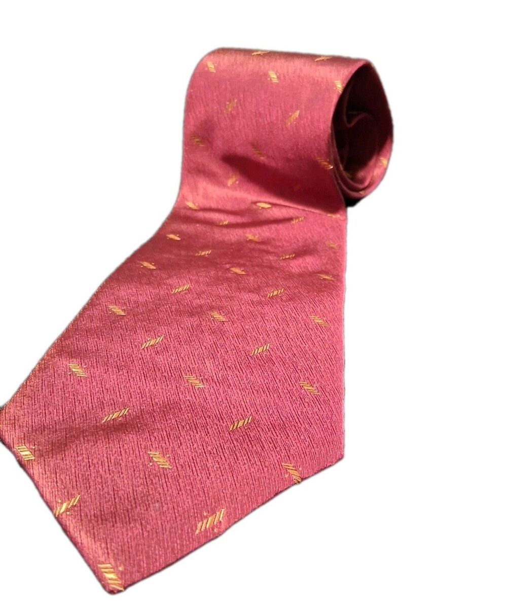 Donna Karan New York 100% Silk Tie Burgundy Gold Geometric Imported Fabric Italy
